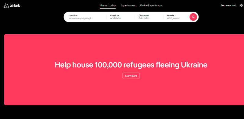 Airbnb homepage