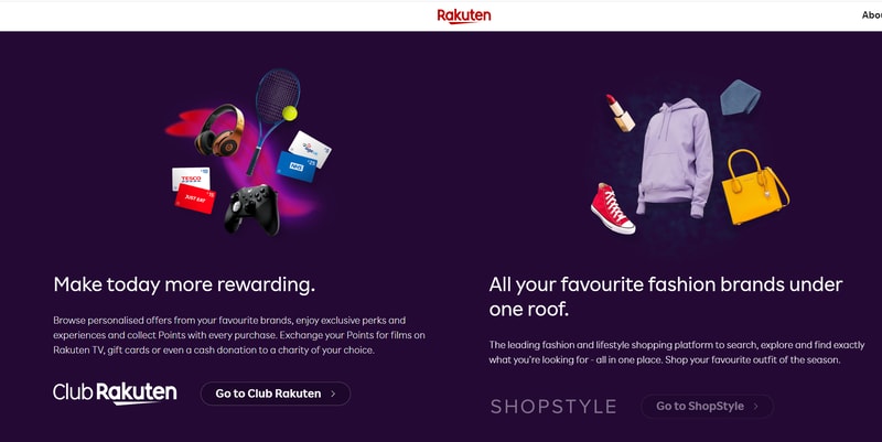 Rakuten home page
