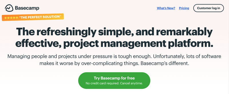 Basecamp homepage