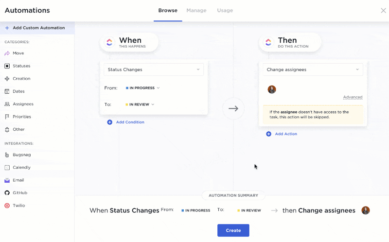 Clickup automation dashboard