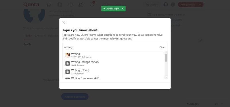 Quora topic selection
