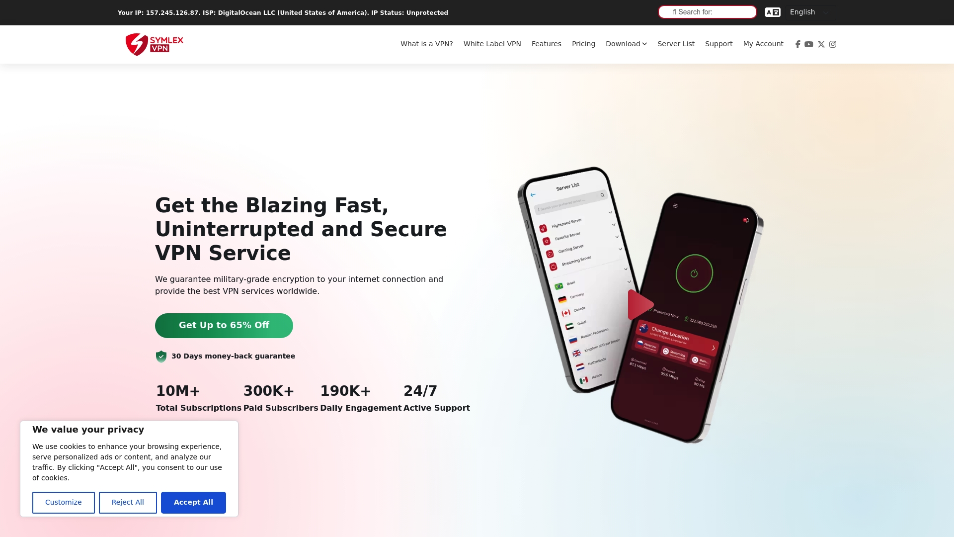 Symlex VPN Homepage