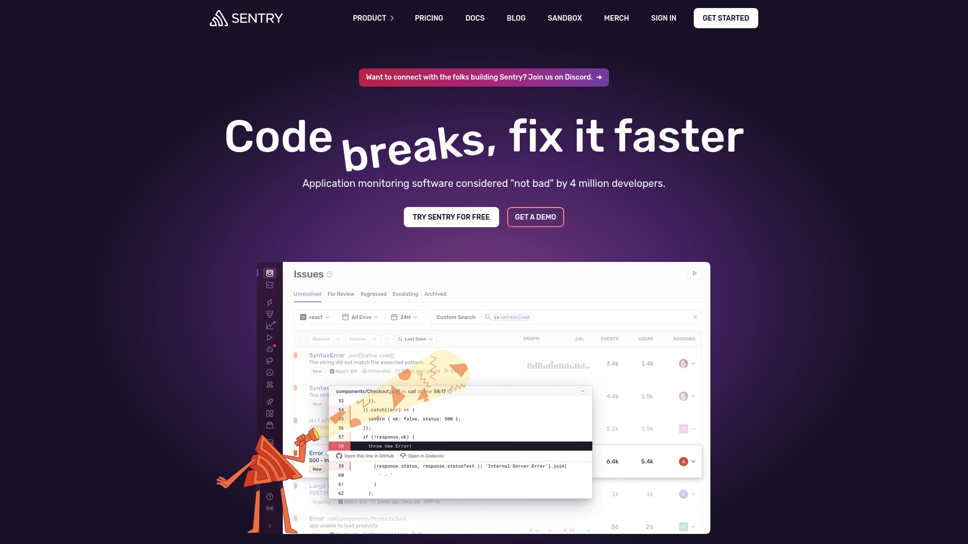 Sentry Homepage