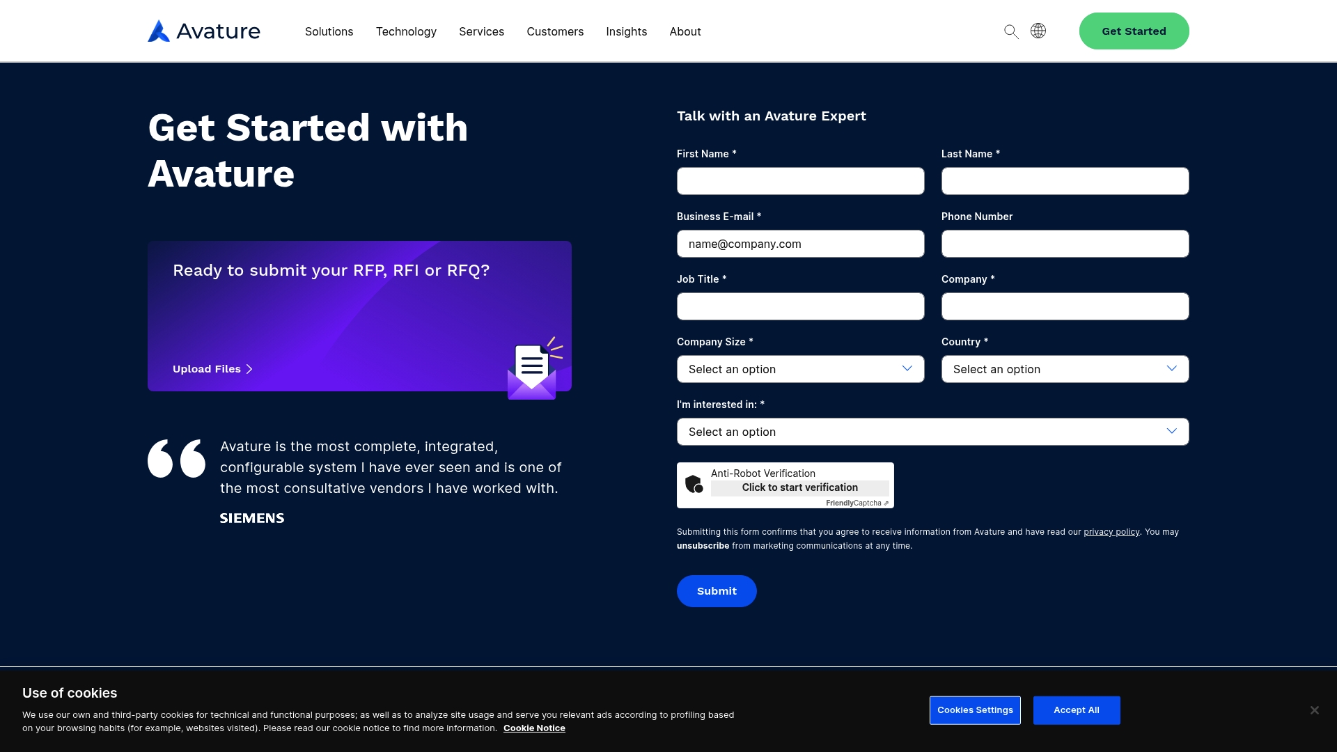 Avature CRM Homepage