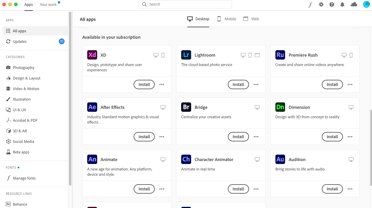 Adobe Creative Cloud screenshot 3