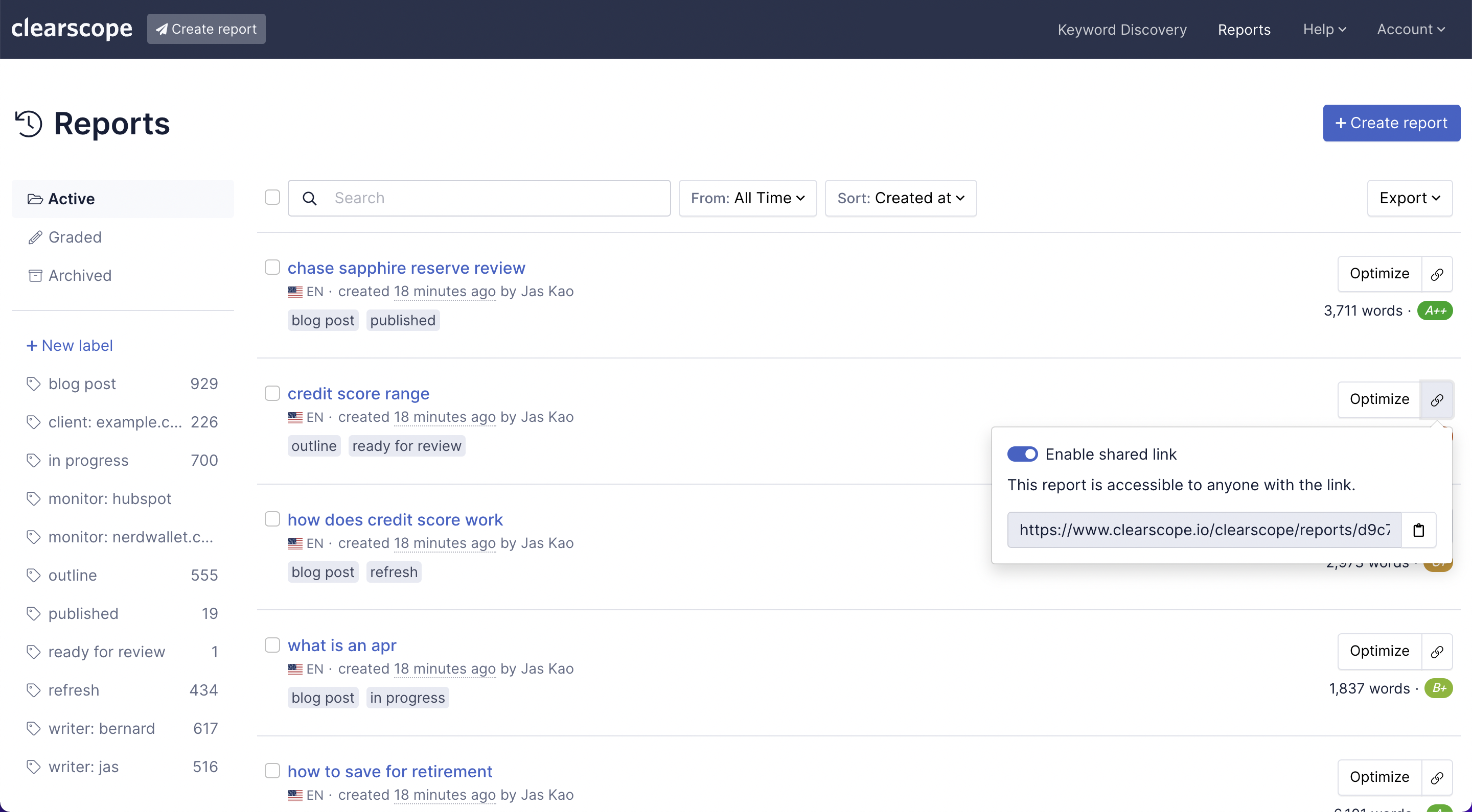 Clearscope screenshot 3