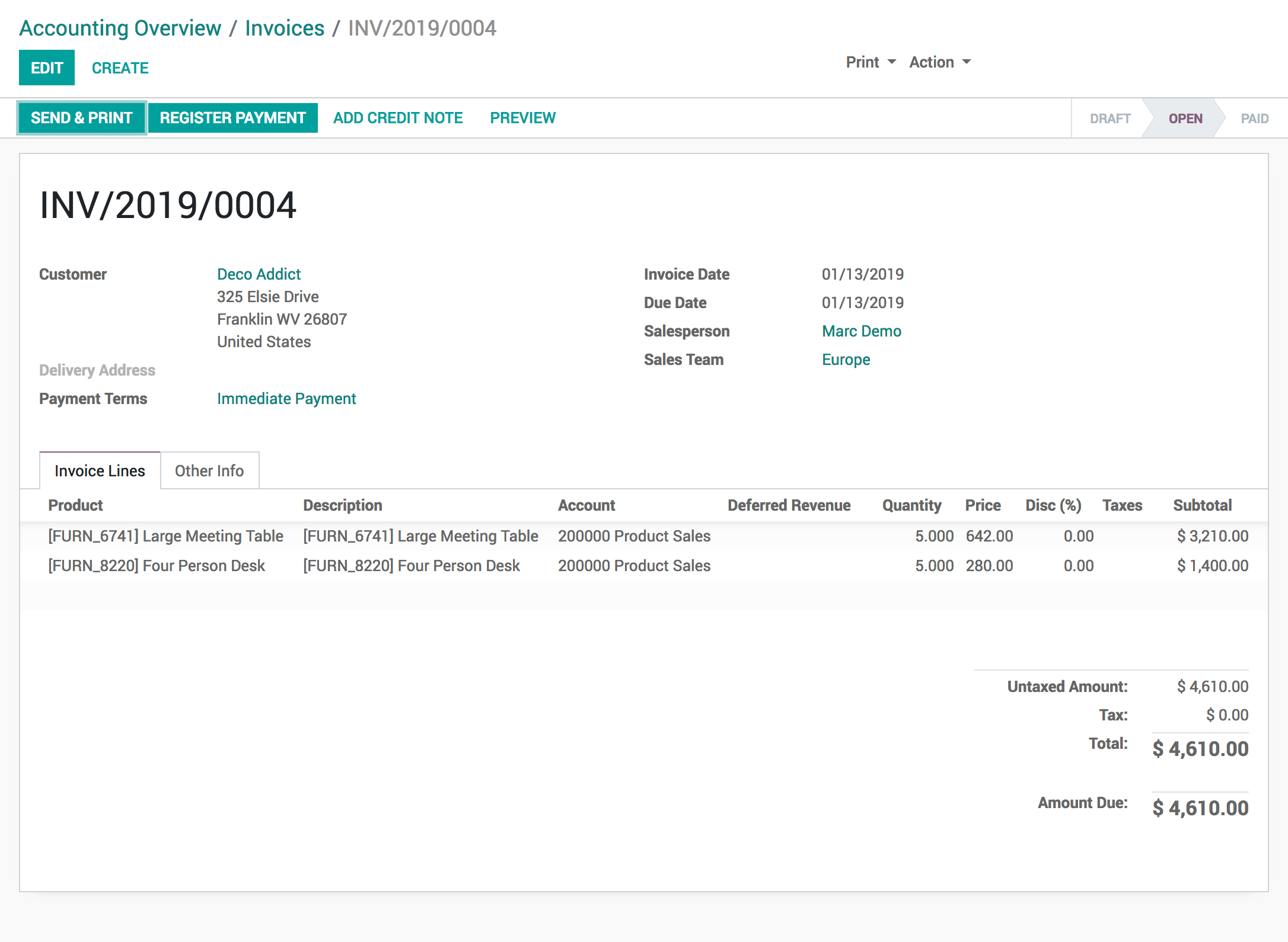 Odoo Accounting screenshot 2