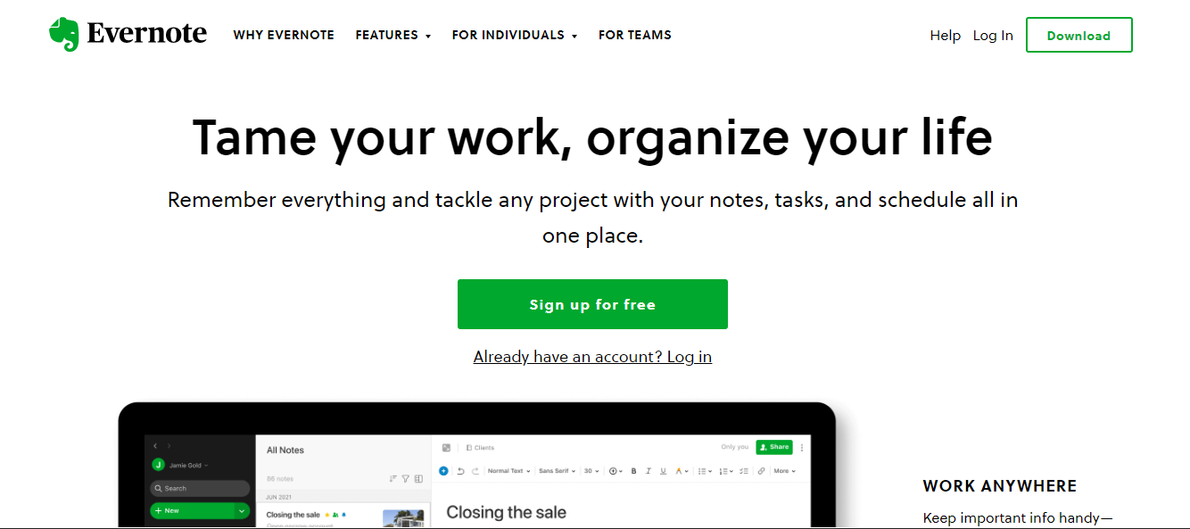 Evernote screenshot 1