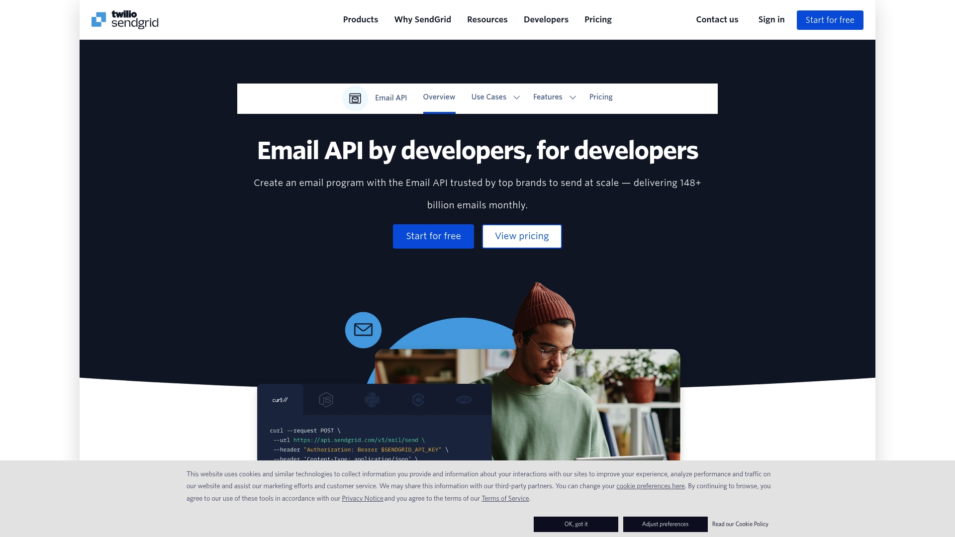 Twilio SendGrid Email API Homepage
