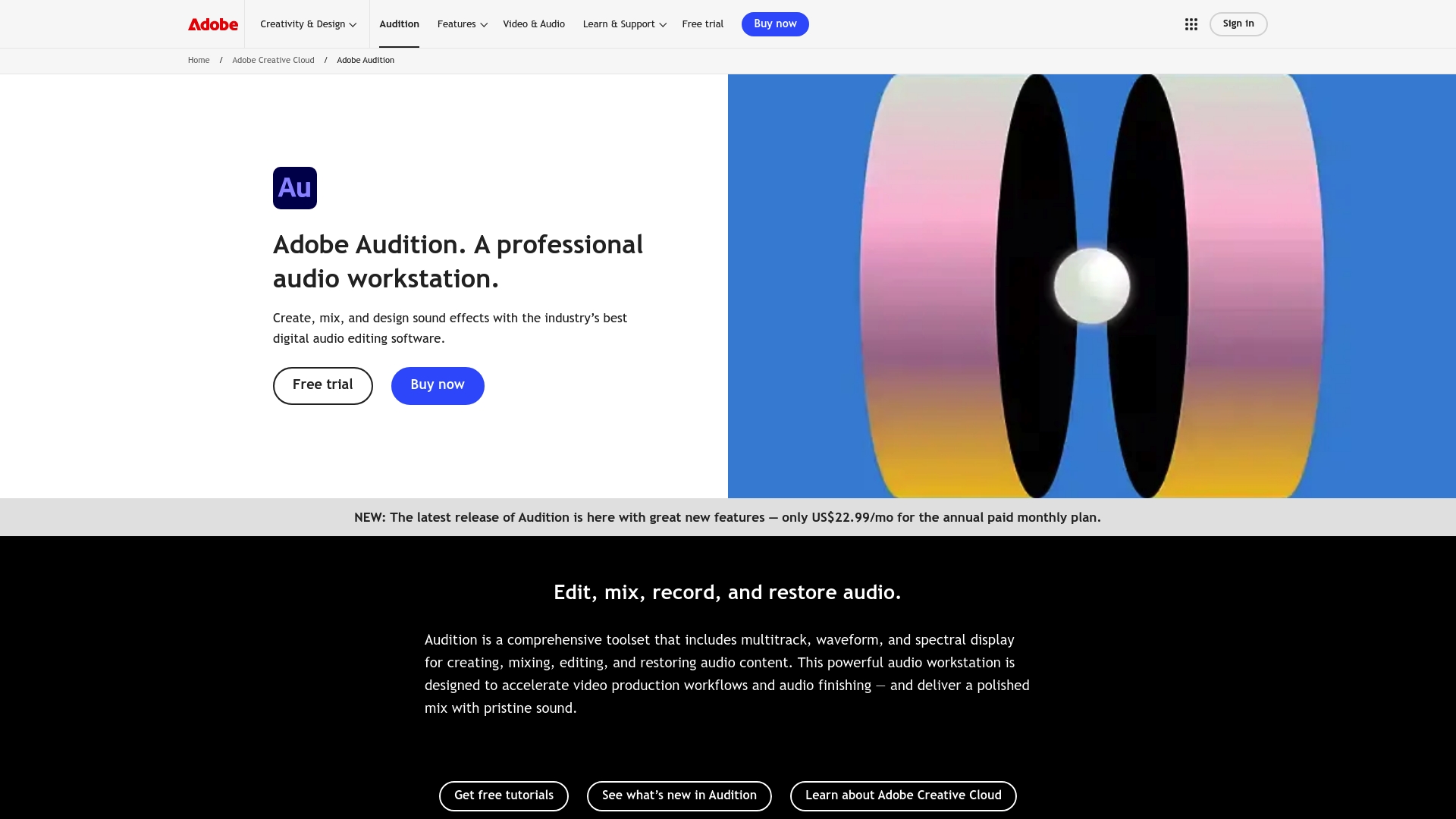 Adobe Audition Homepage