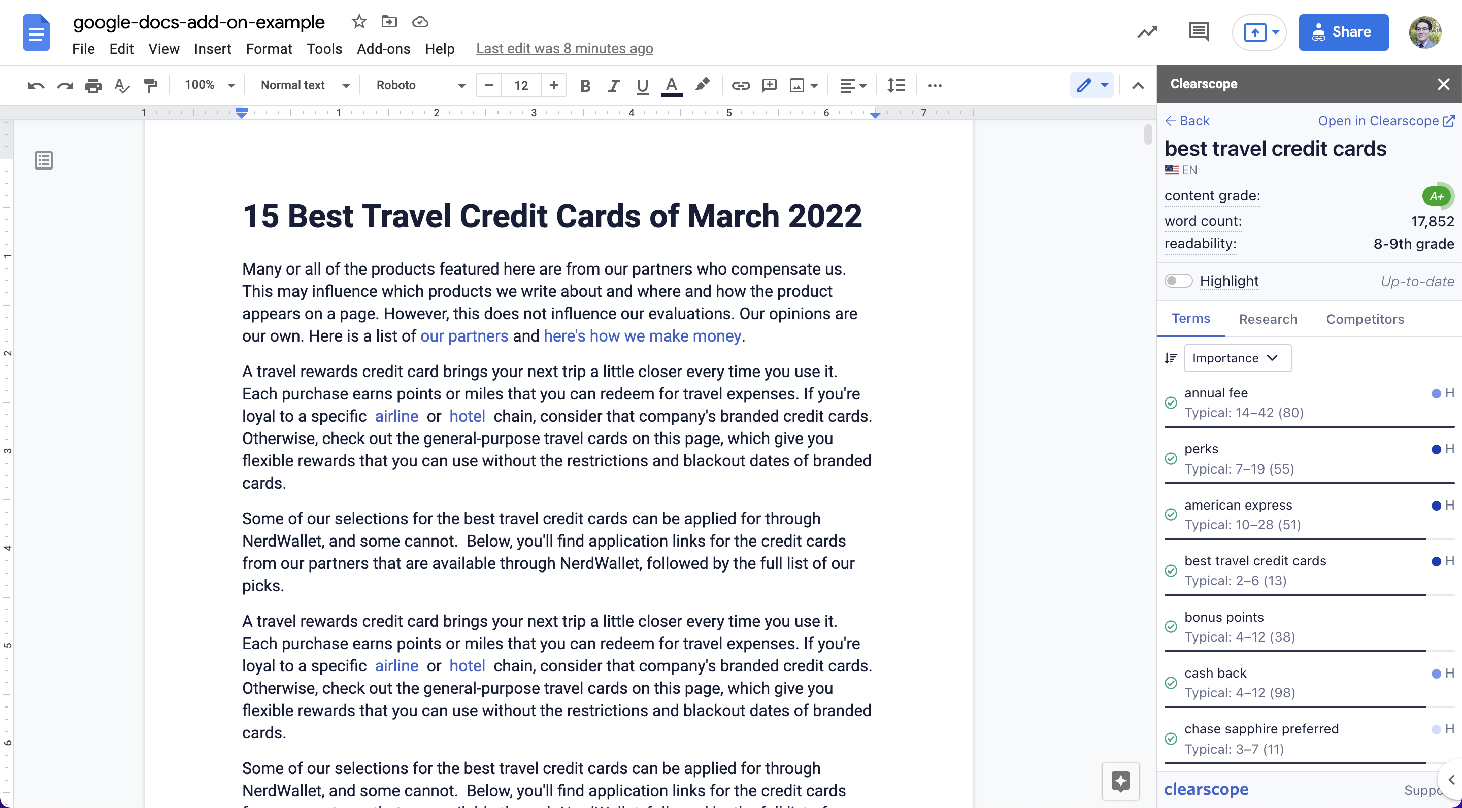 Clearscope screenshot 2
