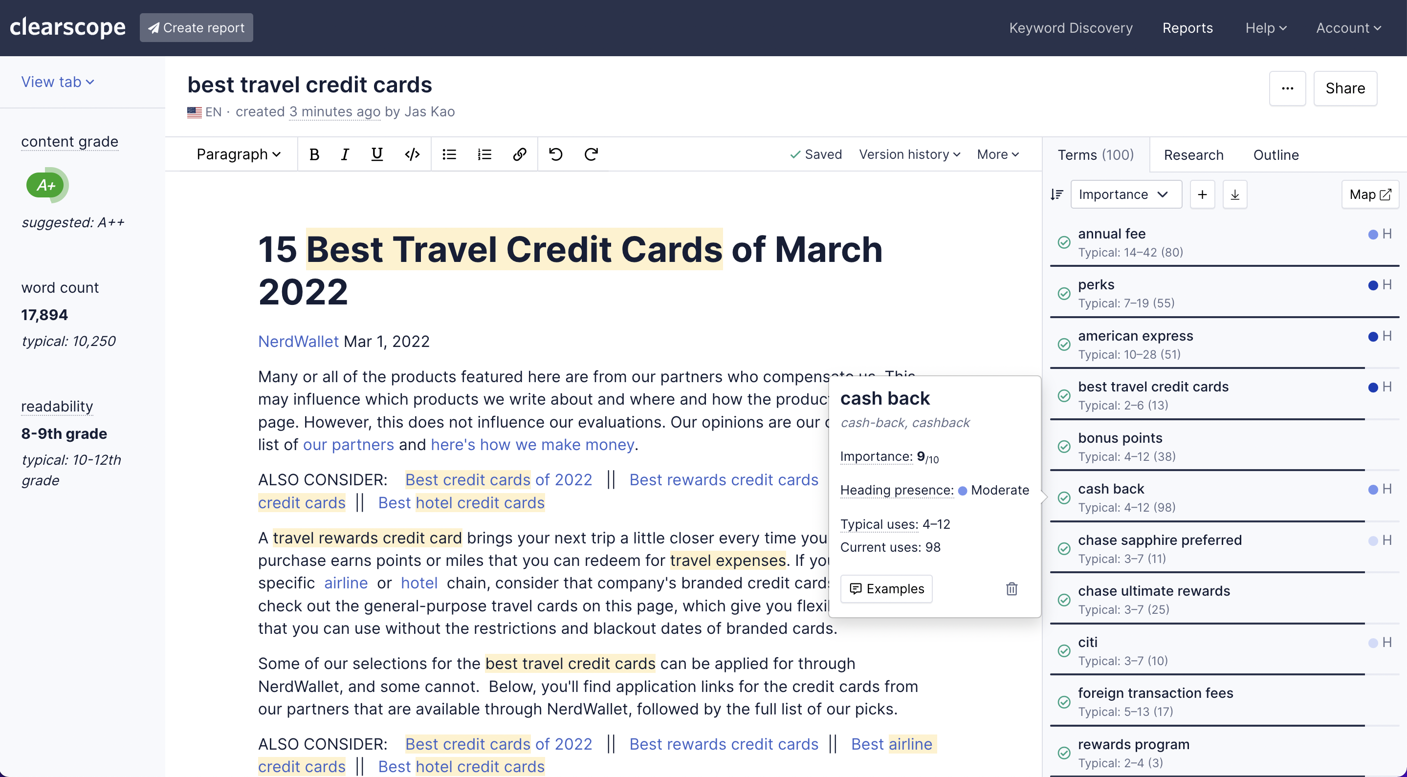 Clearscope screenshot 4