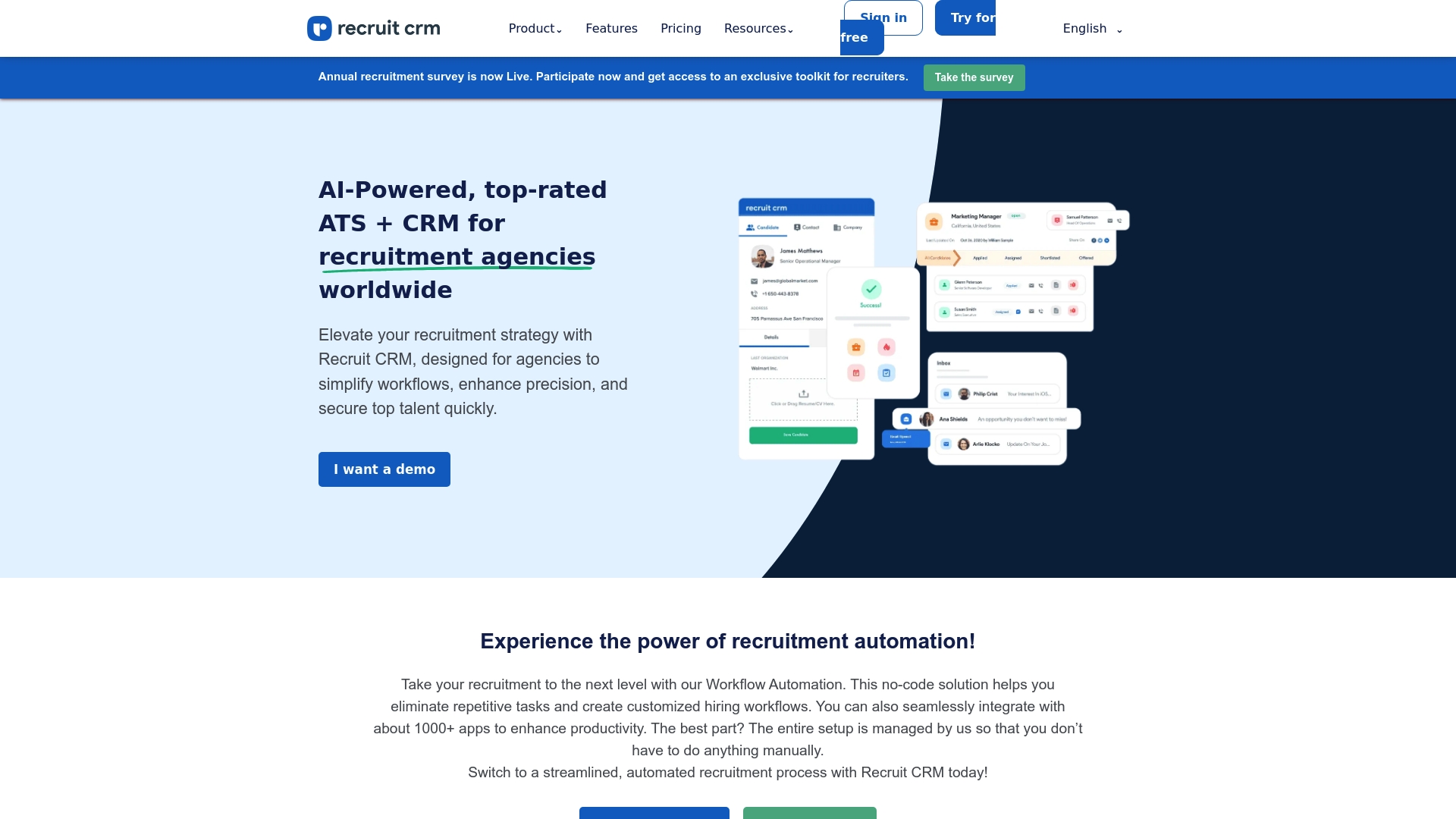 Recruit CRM Homepage