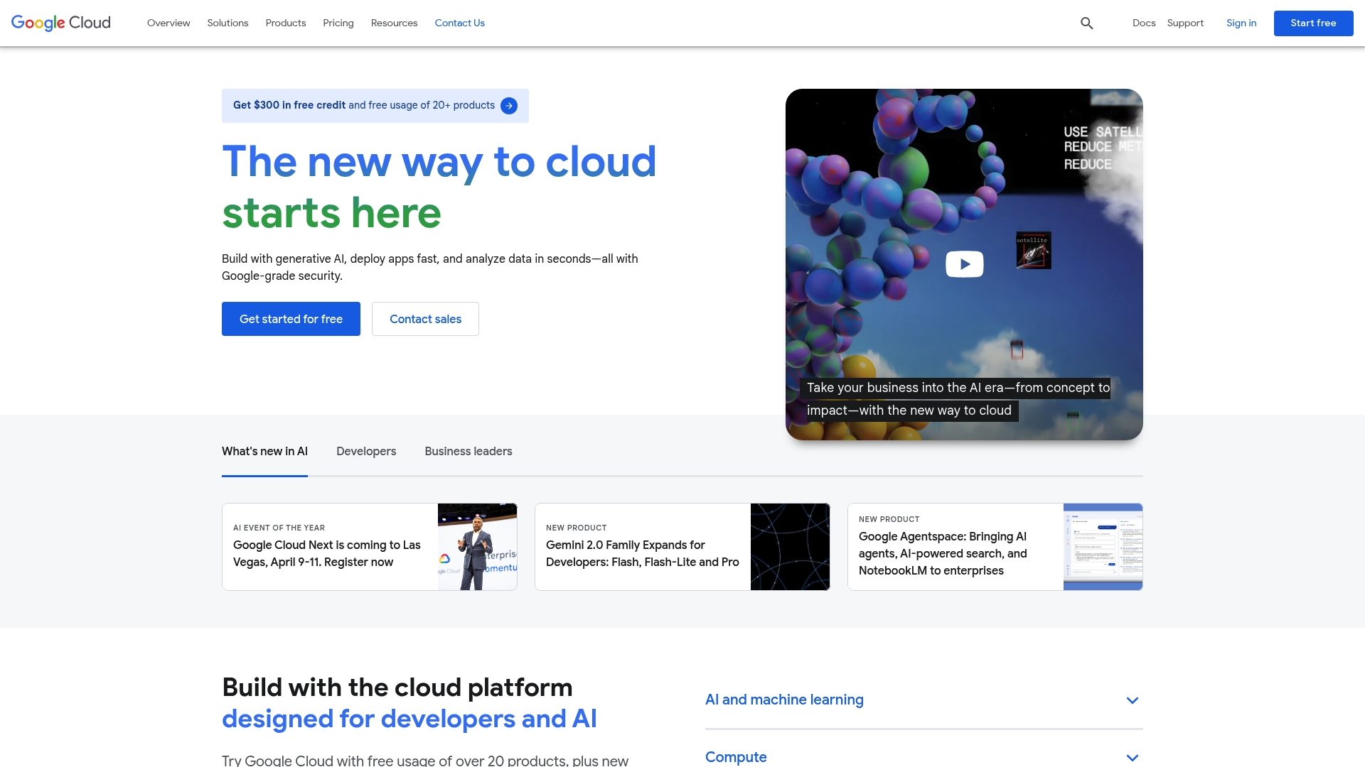 Google Cloud Homepage