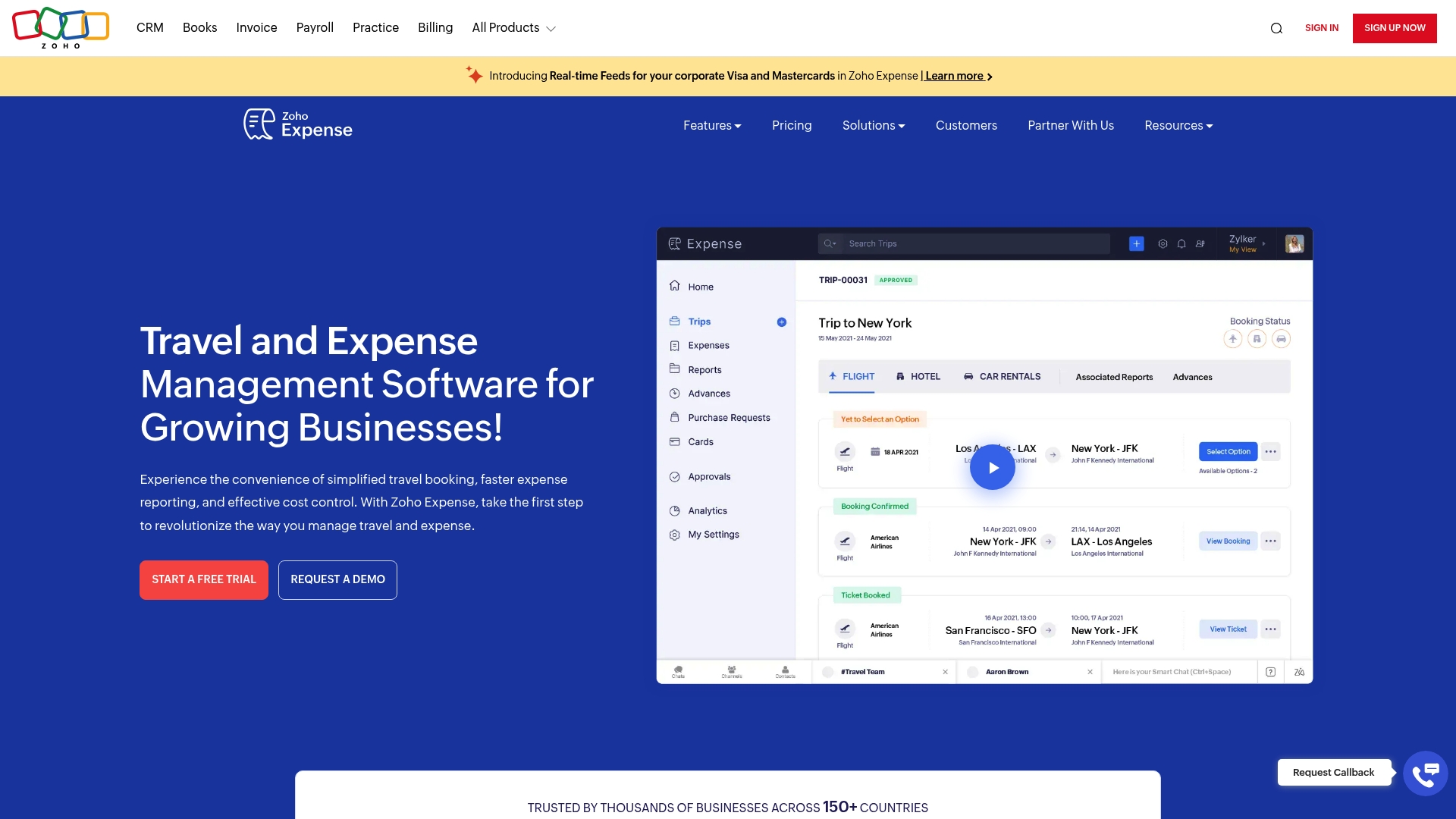 Zoho Expense Homepage