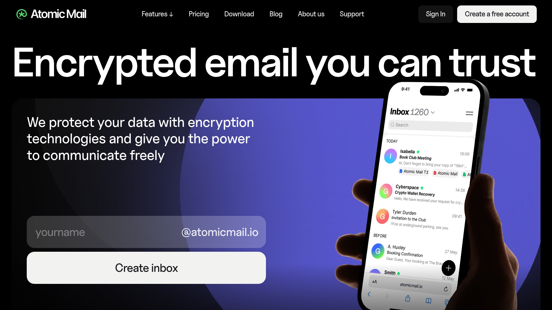 Atomic Mail Homepage