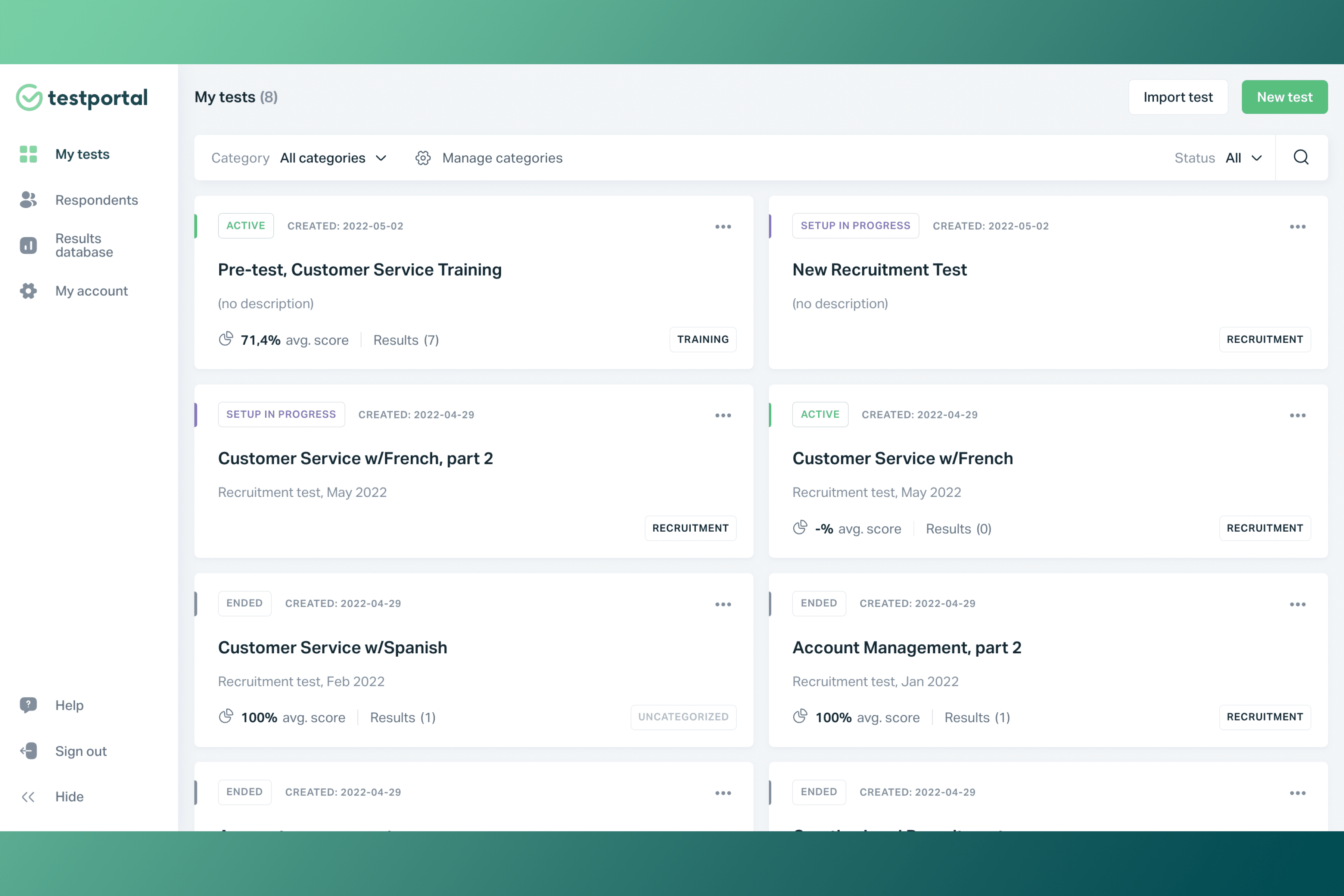 Testportal screenshot 2