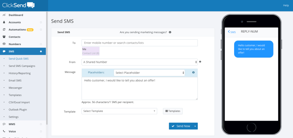 ClickSend screenshot 2