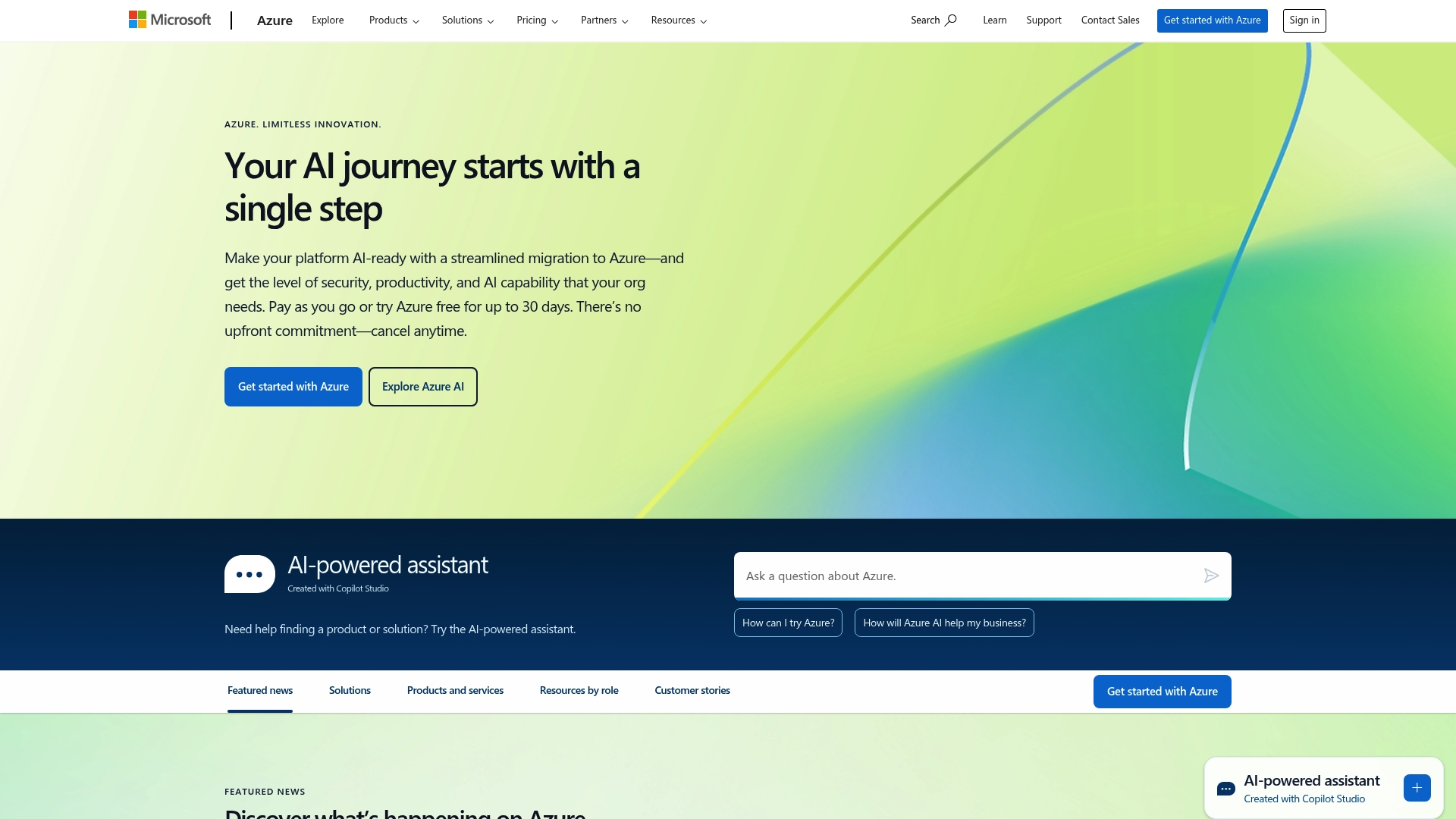 Microsoft Azure Homepage