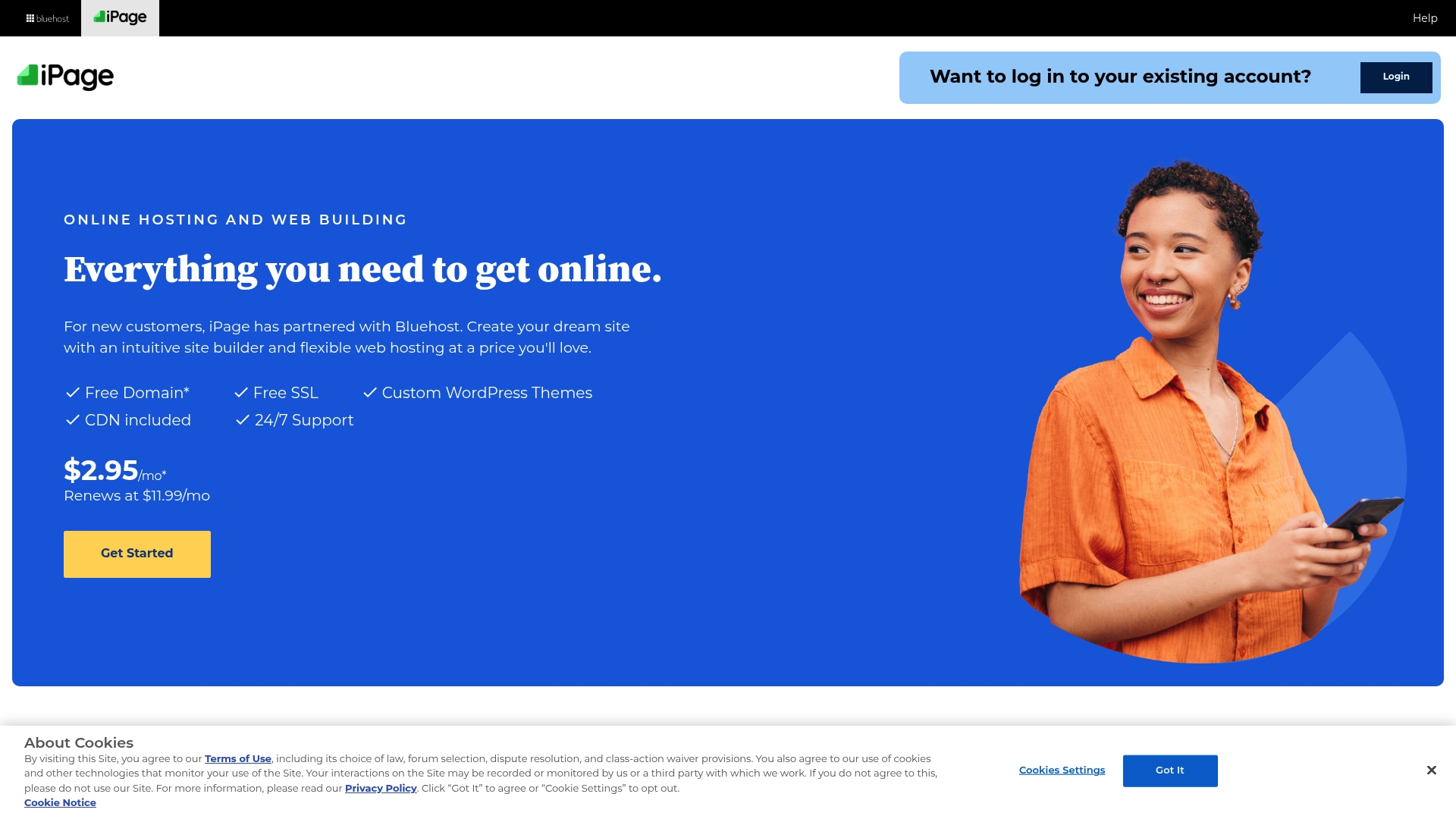 iPage by Bluehost Homepage